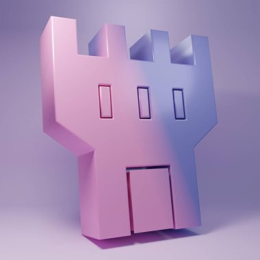 Purple Castle tower icon isolated on purple background. Fortress sign. Minimalism concept. 3D render illustration.
