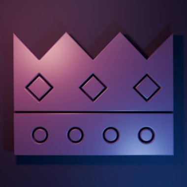 Mor Kral taç ikonu, mor-mavi arka planda izole edilmiş. Minimalizm kavramı. 3 Boyutlu resimleme.