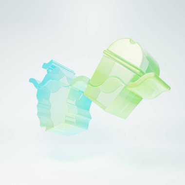 Frosted glass The problem of pollution of the ocean icon isolated on white background. The garbage, plastic, bags on the sea. Minimalism concept. 3D render illustration.