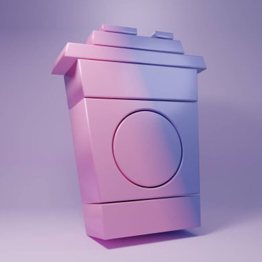 Mor arka planda izole edilmiş mor kağıt cam ikonu. Soda bardağı. Taze soğuk içecek sembolü. Minimalizm kavramı. 3 Boyutlu resimleme.