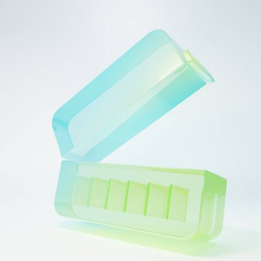 Buzlu cam beslenme çantası simgesi beyaz arkaplanda izole edilmiş. Minimalizm kavramı. 3 Boyutlu resimleme.