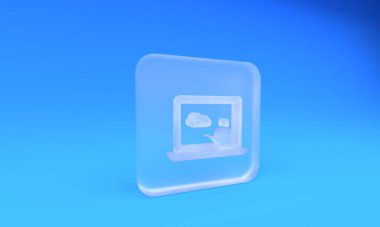 Frosted glass Weather forecast icon isolated on blue background. Square frosted glass button. 3D render illustration.