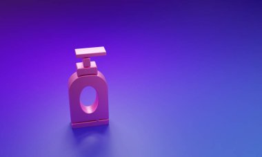 Mor-mavi arka planda izole edilmiş pembe krem ya da losyon kozmetik tüp ikonu. Erkekler için vücut bakım ürünleri. Minimalizm kavramı. 3 Boyutlu resimleme.