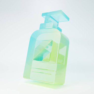 Frosted glass Bottle of shampoo icon isolated on white background. Minimalism concept. 3D render illustration.