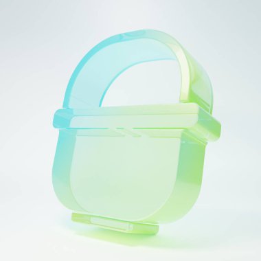 Frosted glass Camping pot icon isolated on white background. Boil or stew food symbol. Minimalism concept. 3D render illustration.