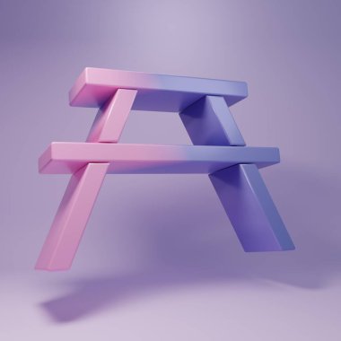 Purple Picnic table with benches on either side of the table icon isolated on purple background. Minimalism concept. 3D render illustration.