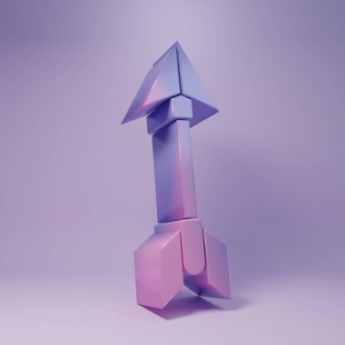 Purple Hipster arrow icon isolated on purple background. Minimalism concept. 3D render illustration.