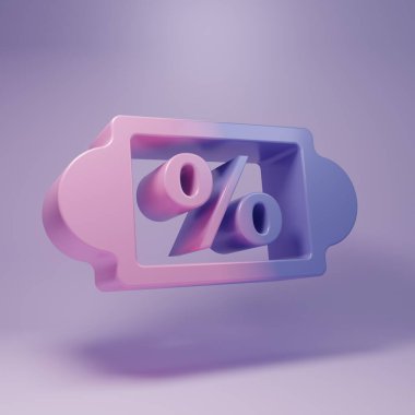 Purple Discount percent tag icon isolated on purple background. Shopping tag sign. Special offer sign. Discount coupons symbol. Minimalism concept. 3D render illustration.