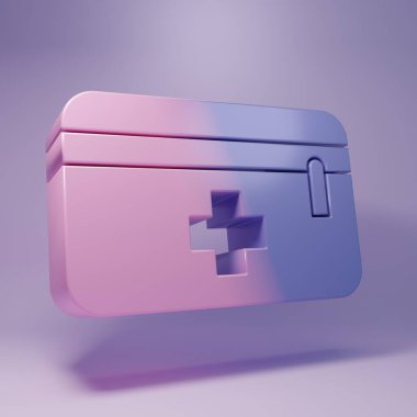 Purple First aid kit icon isolated on purple background. Medical box with cross. Medical equipment for emergency. Healthcare concept. Minimalism concept. 3D render illustration.