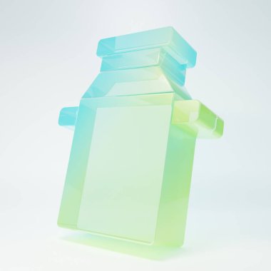Beyaz arka planda izole edilmiş süt ikonu için buzlu cam kap. Minimalizm kavramı. 3 Boyutlu resimleme.