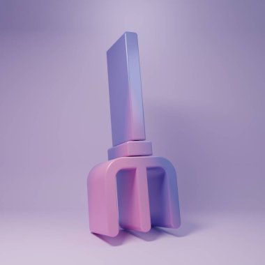 Purple Garden pitchfork icon isolated on purple background. Garden fork sign. Tool for horticulture, agriculture, farming. Minimalism concept. 3D render illustration.