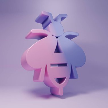 Purple Bee icon isolated on purple background. Sweet natural food. Honeybee or apis with wings symbol. Flying insect. Minimalism concept. 3D render illustration.