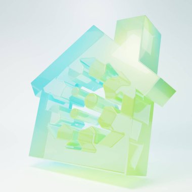 Buzlu cam beyaz arka planda izole edilmiş evde kal. Corona virüsü 2019-nCoV. Minimalizm kavramı. 3 Boyutlu resimleme.