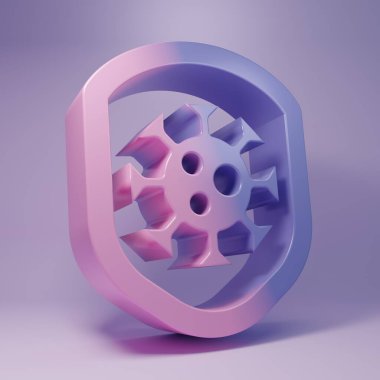 Purple Shield protecting from virus, germs and bacteria icon isolated on purple background. Immune system concept. Corona virus 2019-nCoV. Minimalism concept. 3D render illustration.