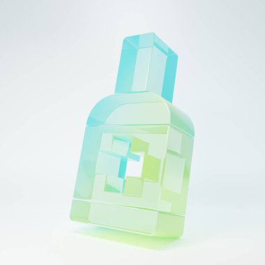 Frosted glass Bottle of liquid antibacterial soap with dispenser icon isolated on white background. Antiseptic. Disinfection, hygiene, skin care. Minimalism concept. 3D render illustration.