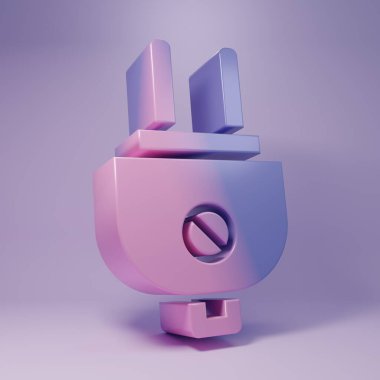 Purple Electric plug icon isolated on purple background. Concept of connection and disconnection of the electricity. Minimalism concept. 3D render illustration.