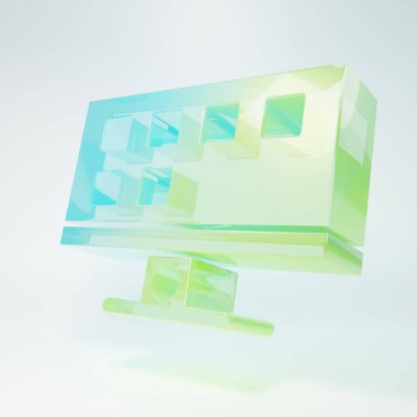 Frosted glass Smart Tv icon isolated on white background. Television sign. Minimalism concept. 3D render illustration.