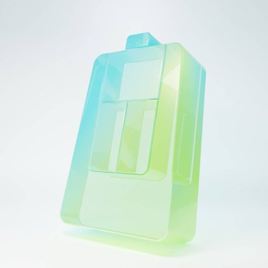 Frosted glass Car key with remote icon isolated on white background. Car key and alarm system. Minimalism concept. 3D render illustration.