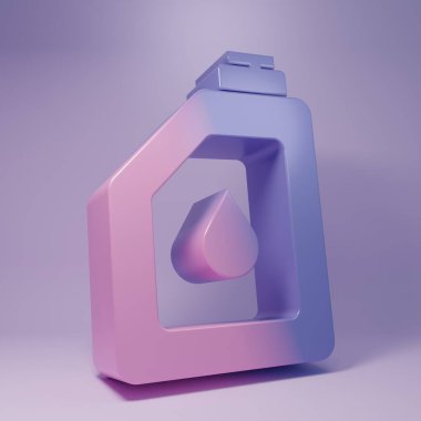 Purple Canister for motor machine oil icon isolated on purple background. Oil gallon. Oil change service and repair. Engine oil sign. Minimalism concept. 3D render illustration.