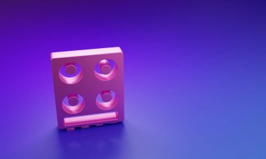 Mor-mavi arkaplanda pembe gaz soba simgesi izole edildi. Mutfak tabelaları. Dört daire ocağı olan bir hob. Minimalizm kavramı. 3 Boyutlu resimleme.