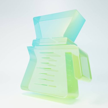 Buzlu cam, beyaz arka planda izole edilmiş kahve makinesi ikonunun üzerine dökülüyor. Alternatif kahve demleme yöntemleri. Kahve kültürü. Minimalizm kavramı. 3 Boyutlu resimleme.