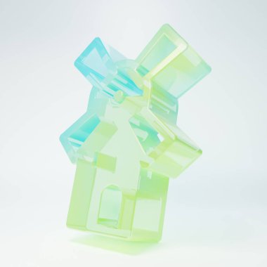 Frosted glass Windmill icon isolated on white background. Minimalism concept. 3D render illustration.