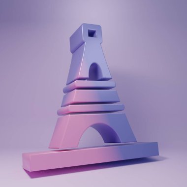 Purple Eiffel tower icon isolated on purple background. France Paris landmark symbol. Minimalism concept. 3D render illustration.
