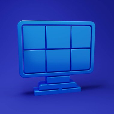 Mavi Güneş enerjisi simgesi mavi arkaplanda izole edildi. Minimalizm kavramı. 3 Boyutlu resimleme.