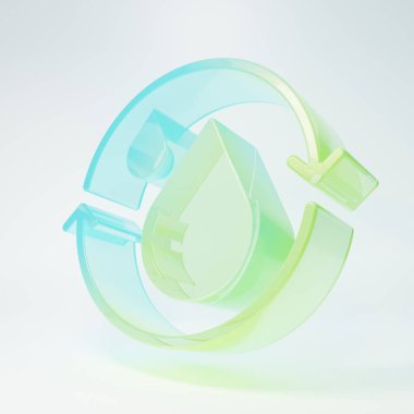 Buzlu cam geri dönüşümü temiz su ikonu beyaz arka planda izole. İşaret geri dönüşümlü bir damla su. Minimalizm kavramı. 3 Boyutlu resimleme.