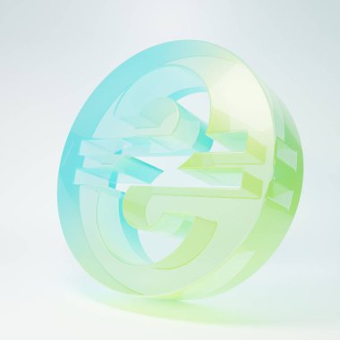 Frosted glass Ukrainian hryvnia icon isolated on white background. Minimalism concept. 3D render illustration.