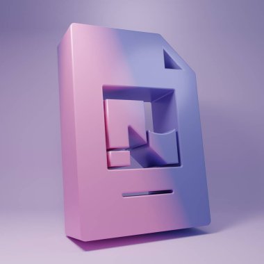 Mor arkaplanda resimleme simgesine sahip Mor Dosya belgesi. Kontrol listesi simgesi. İş konsepti. Minimalizm kavramı. 3 Boyutlu resimleme.