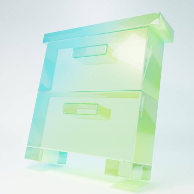 Frosted glass Furniture nightstand icon isolated on white background. Minimalism concept. 3D render illustration.
