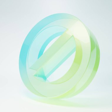Frosted glass Ban icon isolated on white background. Stop symbol. Minimalism concept. 3D render illustration.