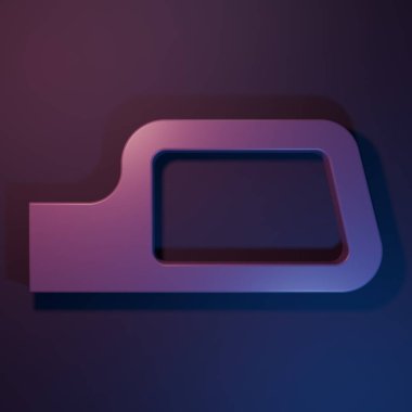 Mor renkli aynalı ikon, mor-mavi arka planda izole edilmiş. Minimalizm kavramı. 3 Boyutlu resimleme.