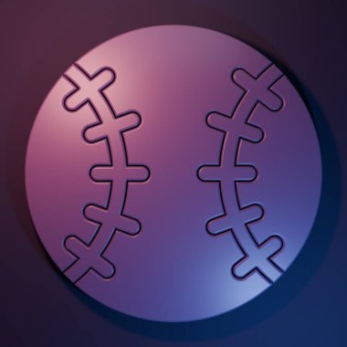 Purple Baseball ball icon isolated on purple-blue background. Minimalism concept. 3D render illustration.