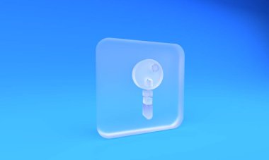 Frosted glass Lollipop icon isolated on blue background. Food, delicious symbol. Square frosted glass button. 3D render illustration.