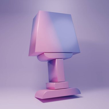 Purple Table lamp icon isolated on purple background. Desk lamp. Minimalism concept. 3D render illustration.