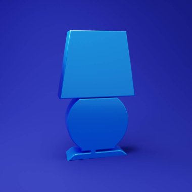 Mavi masa lambası simgesi mavi arkaplanda izole edildi. Masa lambası. Minimalizm kavramı. 3 Boyutlu resimleme.