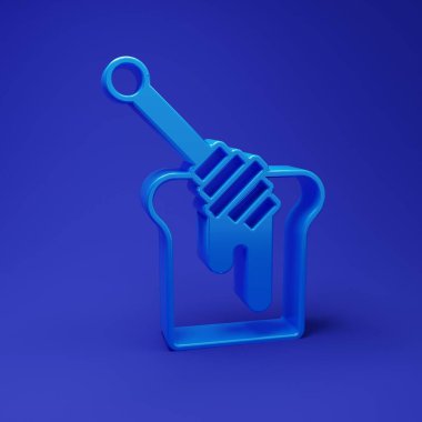 Mavi Bal Çubuğu mavi arka planda izole edilmiş bal ikonu damlatan. Tatlı kepçe. Minimalizm kavramı. 3 Boyutlu resimleme.