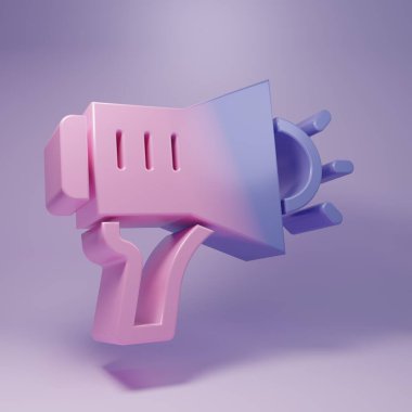 Purple Megaphone icon isolated on purple background. Speaker sign. Minimalism concept. 3D render illustration.