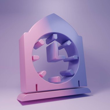 Purple Clock icon isolated on purple background. Time symbol. Minimalism concept. 3D render illustration.