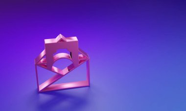 Pink Envelope with coin dollar symbol icon isolated on purple-blue background. Salary increase, money payroll, compensation income. Minimalism concept. 3D render illustration.