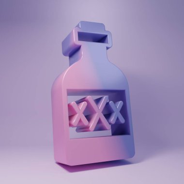 Mor arkaplanda izole edilmiş mor tekila şişesi ikonu. Meksika alkolü. Minimalizm kavramı. 3 Boyutlu resimleme.