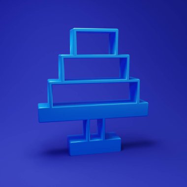 Mavi Kek simgesi mavi arkaplanda izole edildi. Doğum günün kutlu olsun. Minimalizm kavramı. 3 Boyutlu resimleme.