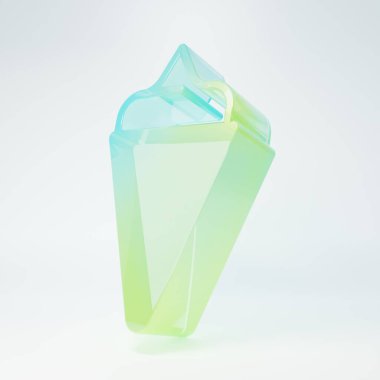 Frosted glass Ice cream in waffle cone icon isolated on white background. Sweet symbol. Minimalism concept. 3D render illustration.