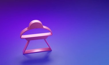 Mor-mavi arka planda izole edilmiş pembe UFO uçan uzay gemisi simgesi. Uçan daire. Uzaylı uzay gemisi. Gelecekteki bilinmeyen uçan nesne. Minimalizm kavramı. 3 Boyutlu resimleme.