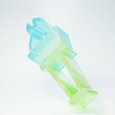 Frosted glass Torch flame icon isolated on white background. Symbol fire hot, flame power, flaming and heat. Minimalism concept. 3D render illustration.