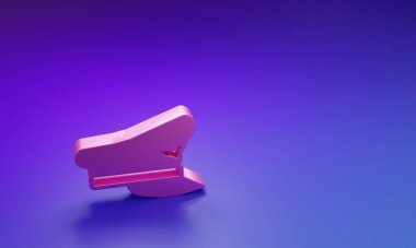 Mor-mavi arkaplanda izole edilmiş pembe Pilot şapka simgesi. Minimalizm kavramı. 3 Boyutlu resimleme.