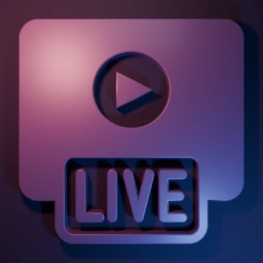 Purple Live streaming online videogame play icon isolated on purple-blue background. Minimalism concept. 3D render illustration.