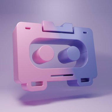 Purple Retro audio cassette tape icon isolated on purple background. Minimalism concept. 3D render illustration.